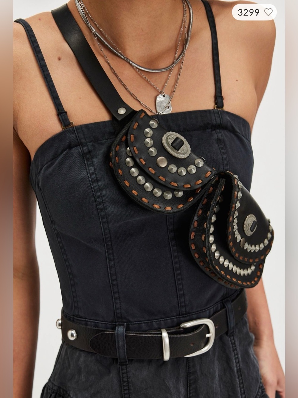 Free People Lucky Stars Leather Pocket Belt in Black Size S/M NWT Festival